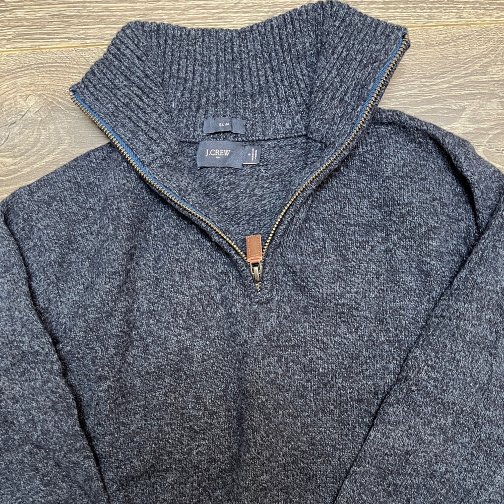 J. Crew Men's Wool Quarter Zip Sweater - Blue